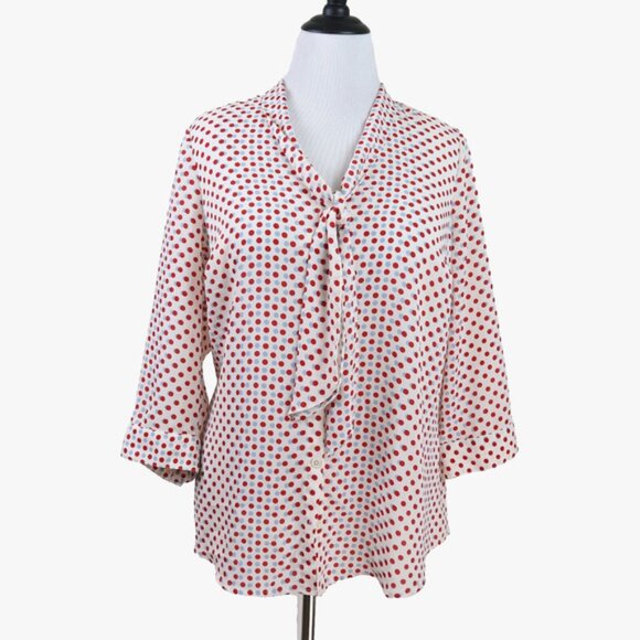 Modcloth Size 1X Pleasant Confidence Blouse Polka Dot Red Blue - Picture 3 of 11